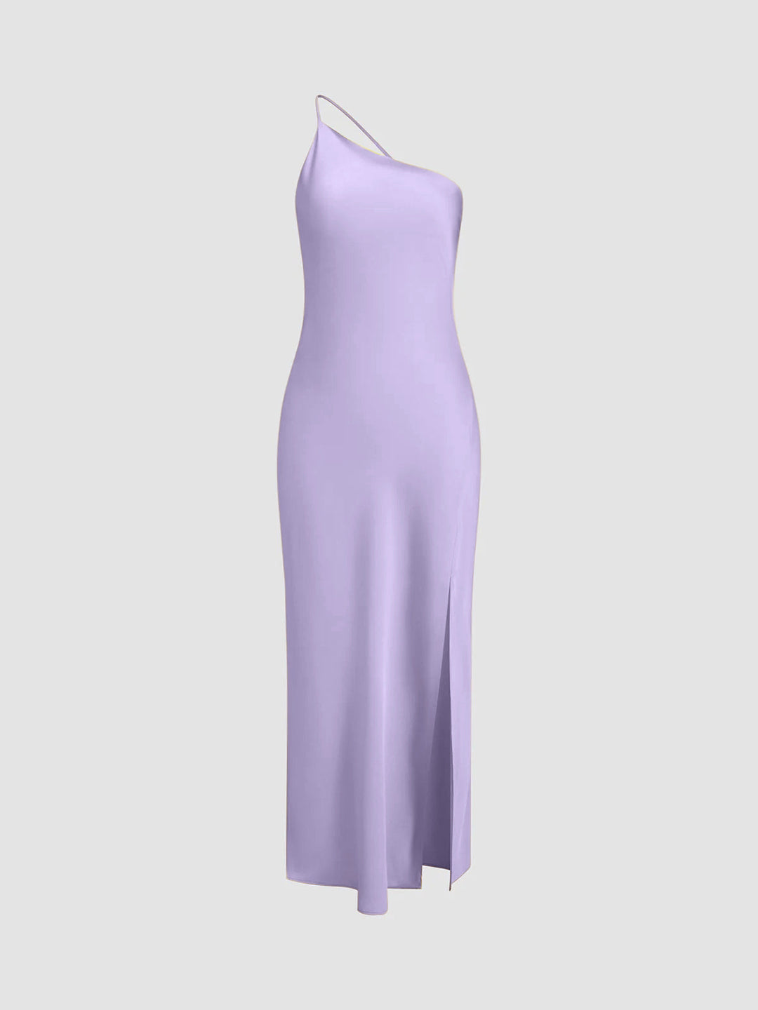 Abito midi da donna a taglio asimmetrico, schiena scoperta, spallina sottile, spacco