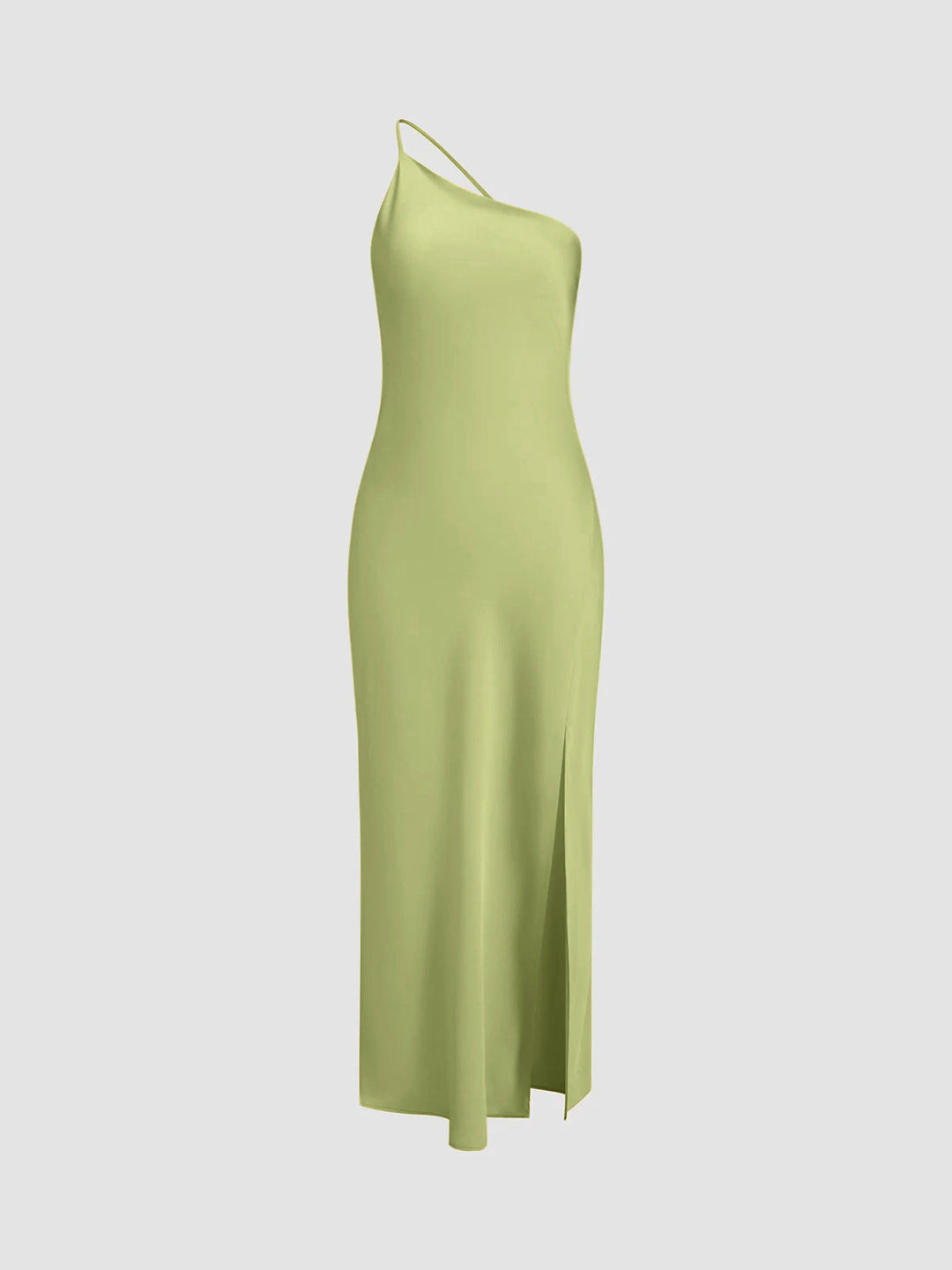 Abito midi da donna a taglio asimmetrico, schiena scoperta, spallina sottile, spacco