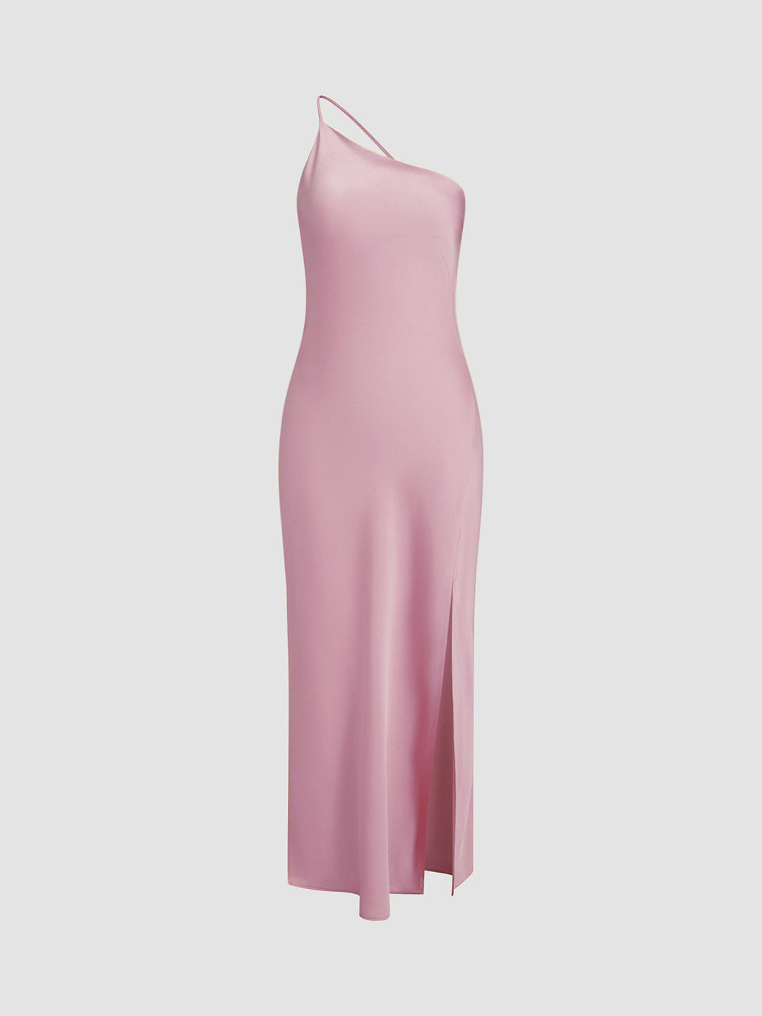Abito midi da donna a taglio asimmetrico, schiena scoperta, spallina sottile, spacco