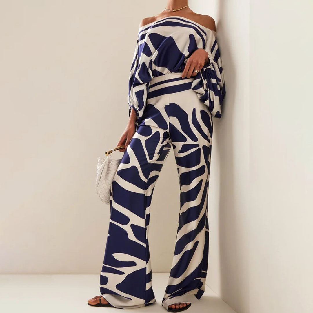 Completo da donna a taglio fluido con stampa ondulata multicolore pantaloni ampi