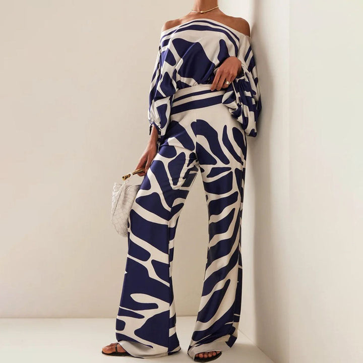Completo da donna a taglio fluido con stampa ondulata multicolore pantaloni ampi