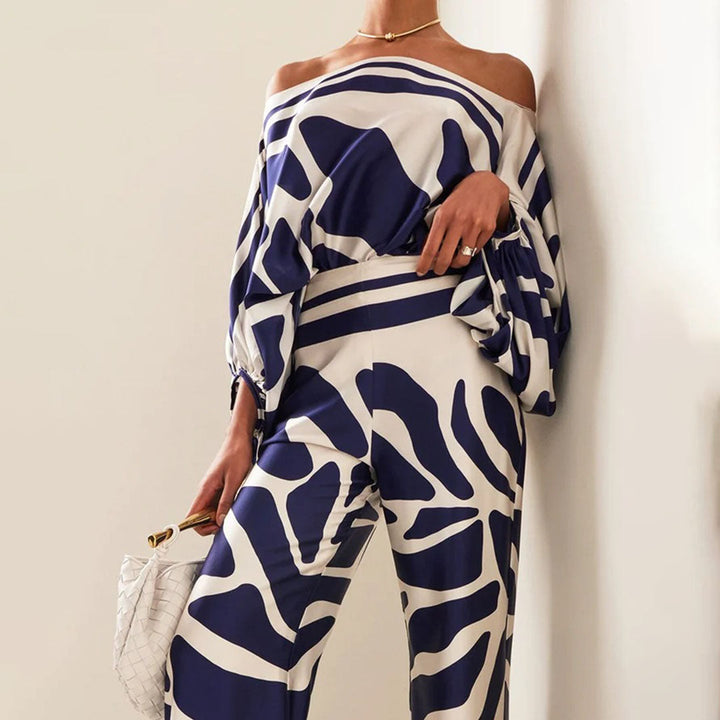 Completo da donna a taglio fluido con stampa ondulata multicolore pantaloni ampi