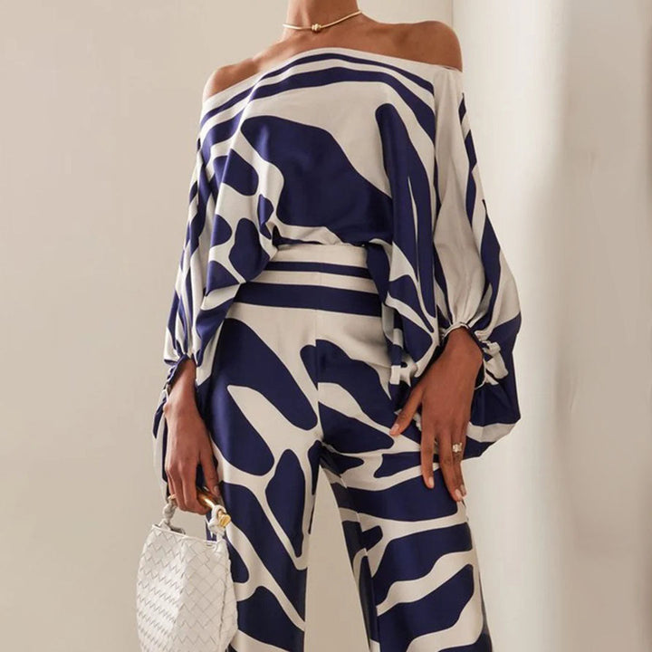 Completo da donna a taglio fluido con stampa ondulata multicolore pantaloni ampi