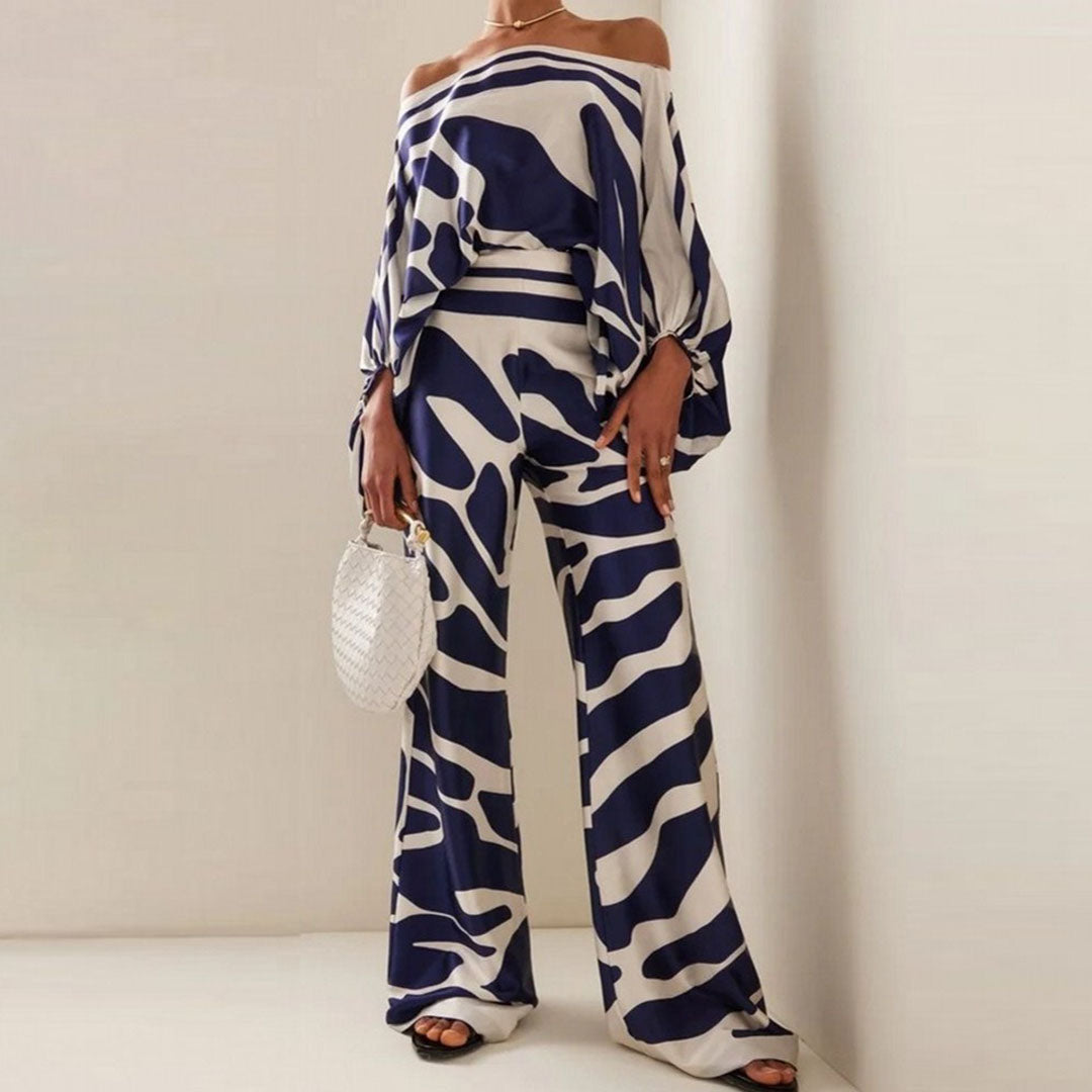 Completo da donna a taglio fluido con stampa ondulata multicolore pantaloni ampi
