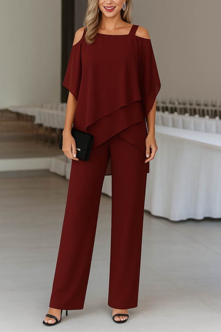 Tuta da donna con Spalle scoperte top a strati e pantaloni ampi