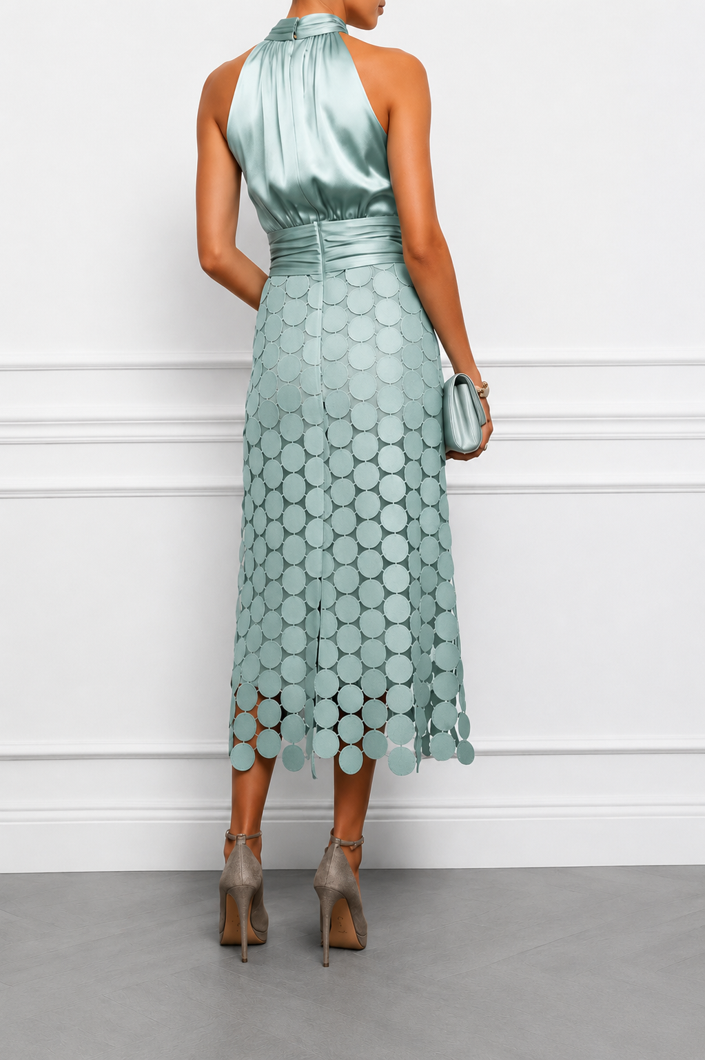 Sara Maria | Vestito Midi Donna in Raso con Collo Alto Aderente