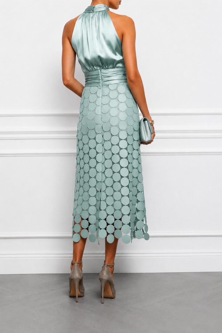 Sara Maria | Vestito Midi Donna in Raso con Collo Alto Aderente