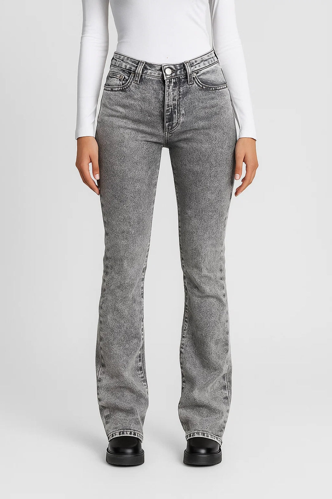 Quintina | Pantaloni Donna in Denim Scuro a Vita Alta e Gamba Svasata