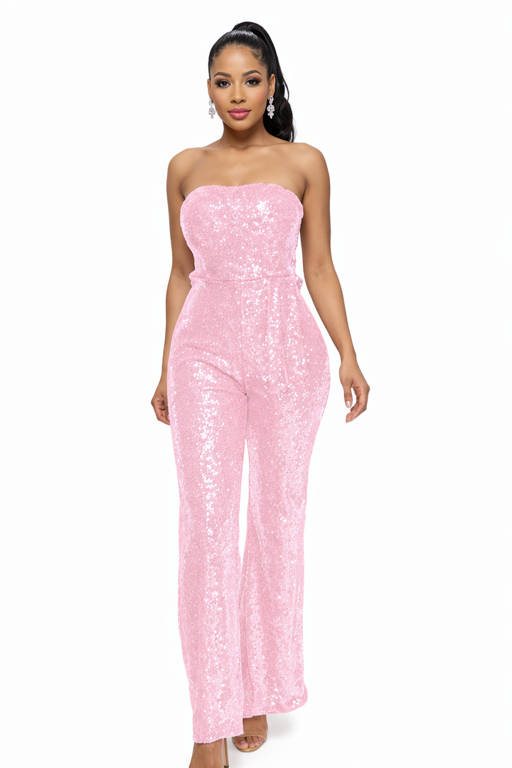 Tuta da sera da donna con bustier e gambe larghe