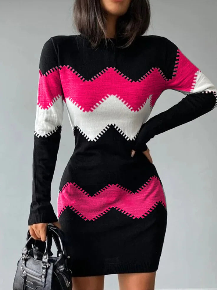 Nicole Maria | Vestito Corto Donna in Maglia a Maniche Lunghe Aderente