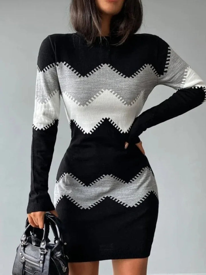 Nicole Maria | Vestito Corto Donna in Maglia a Maniche Lunghe Aderente