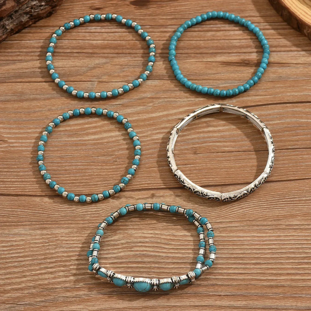 Set di bracciali boho con perline turchesi