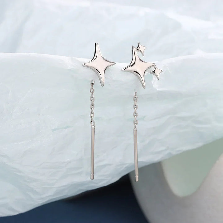 Sterling Silver Star Chain Earrings