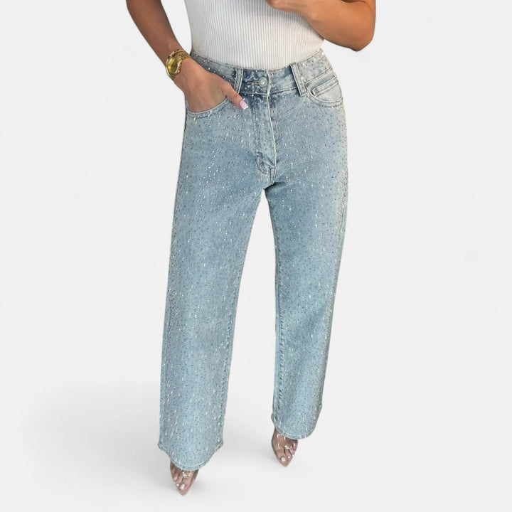 Ylenia | Pantaloni Donna in Denim Scuro a Vita Alta