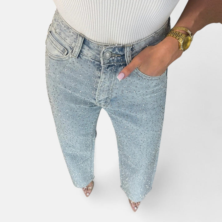 Ylenia | Pantaloni Donna in Denim Scuro a Vita Alta