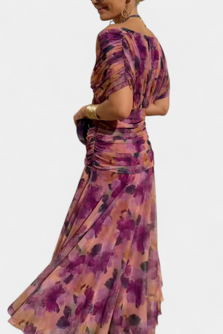 Vestito lungo donna Spalle scoperte vita arricciata scollatura intrecciata