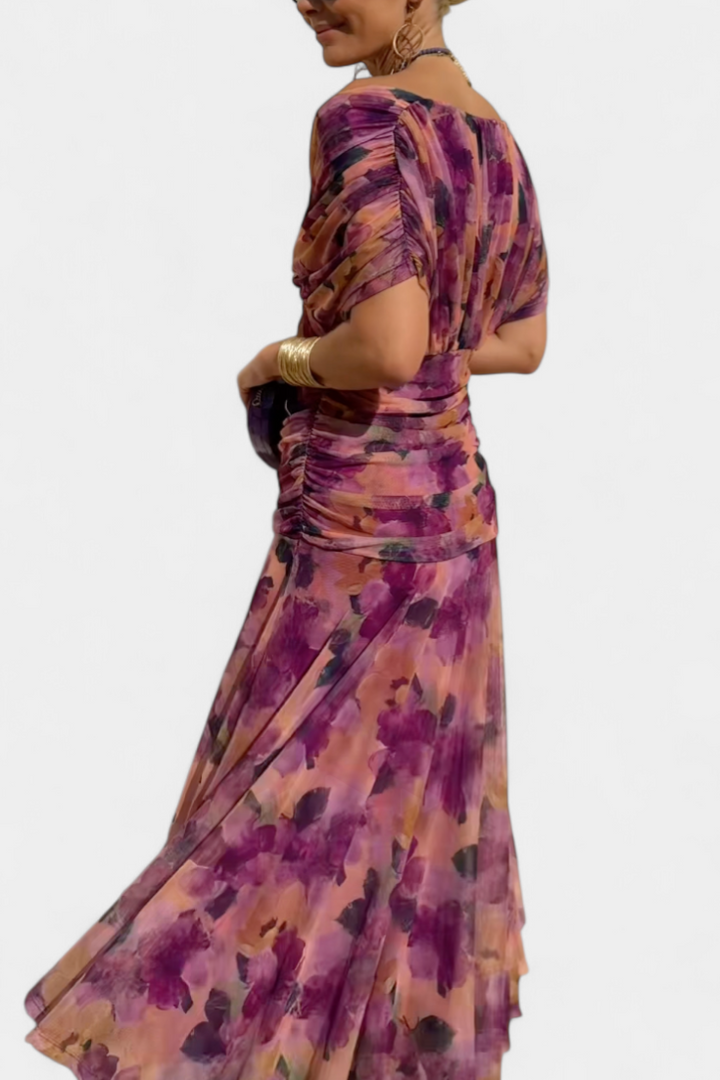 Vestito lungo donna con Spalle scoperte, busto intrecciato, drappeggiato e fluido