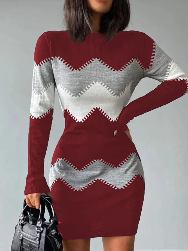 Nicole Maria | Vestito Corto Donna in Maglia a Maniche Lunghe Aderente