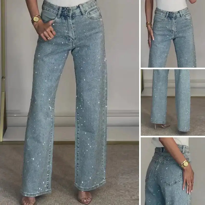 Ylenia | Pantaloni Donna in Denim Scuro a Vita Alta