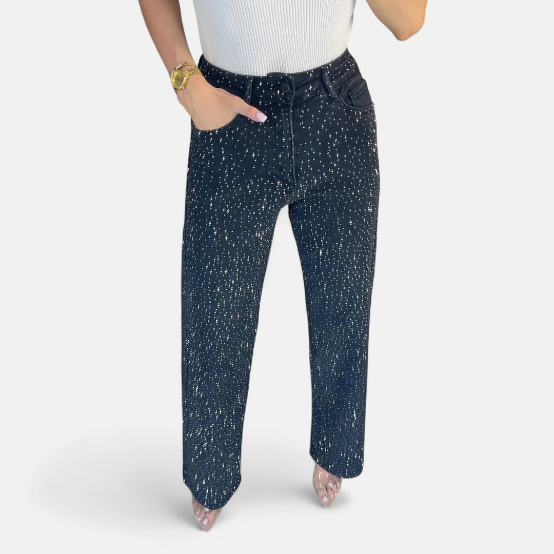 Ylenia | Pantaloni Donna in Denim Scuro a Vita Alta