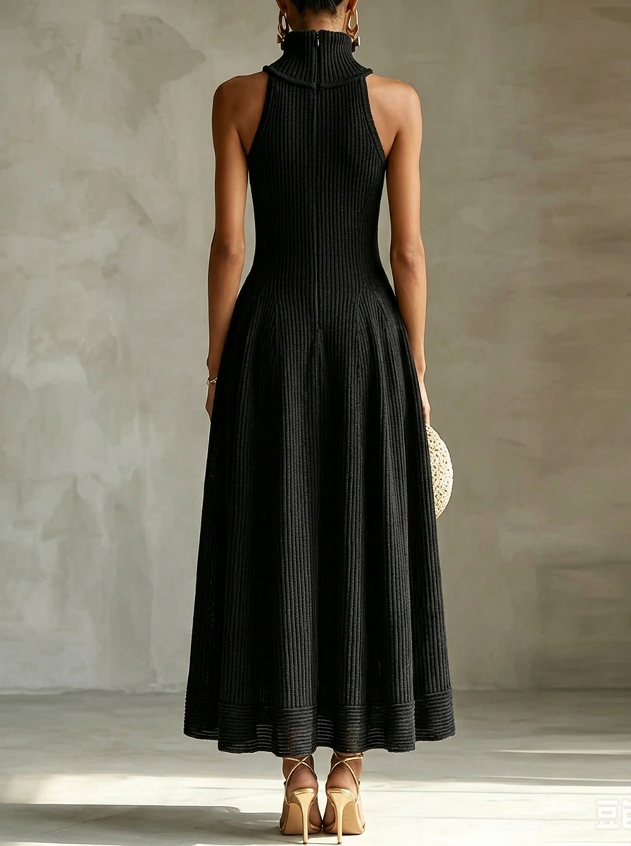 Narcisa | Vestito Lungo Donna in Maglia con Collo Alto a Trapezio