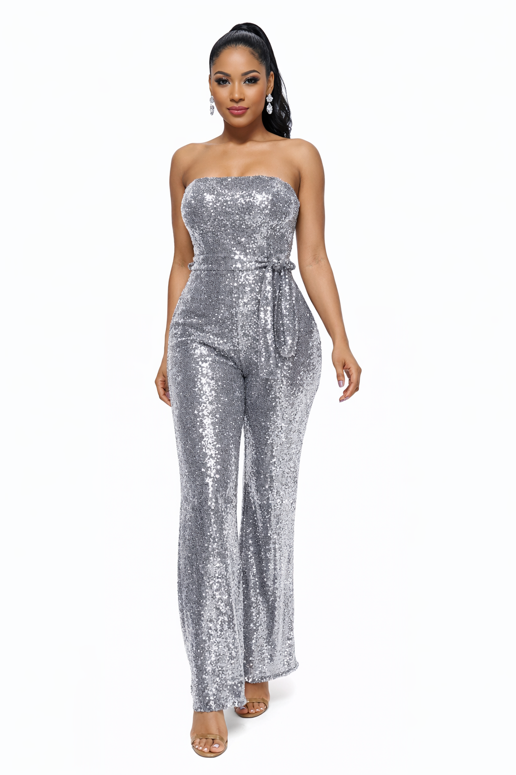 Tuta da sera da donna con bustier e gambe larghe
