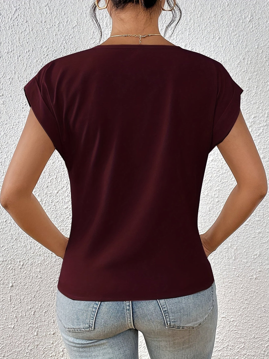 T-shirt donna scollo a V maniche corte davanti intrecciato