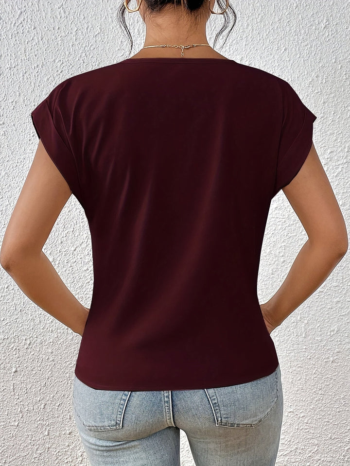 T-shirt donna scollo a V maniche corte davanti intrecciato