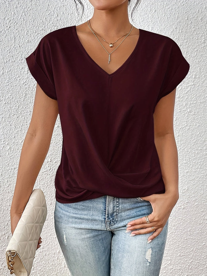 T-shirt donna scollo a V maniche corte davanti intrecciato
