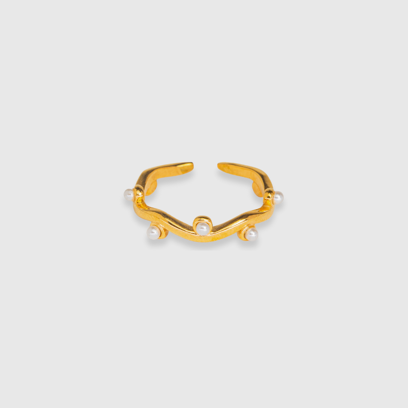 Anello a forma di onda con perla