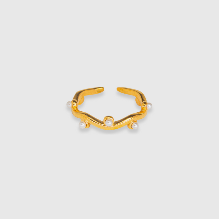 Anello a forma di onda con perla