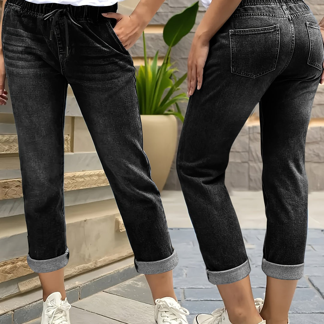 Samantha | Pantaloni Donna in Denim Scuro a Vita Alta e Gamba Affusolata