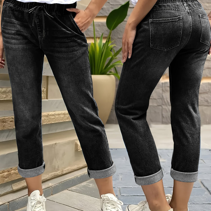 Samantha | Pantaloni Donna in Denim Scuro a Vita Alta e Gamba Affusolata
