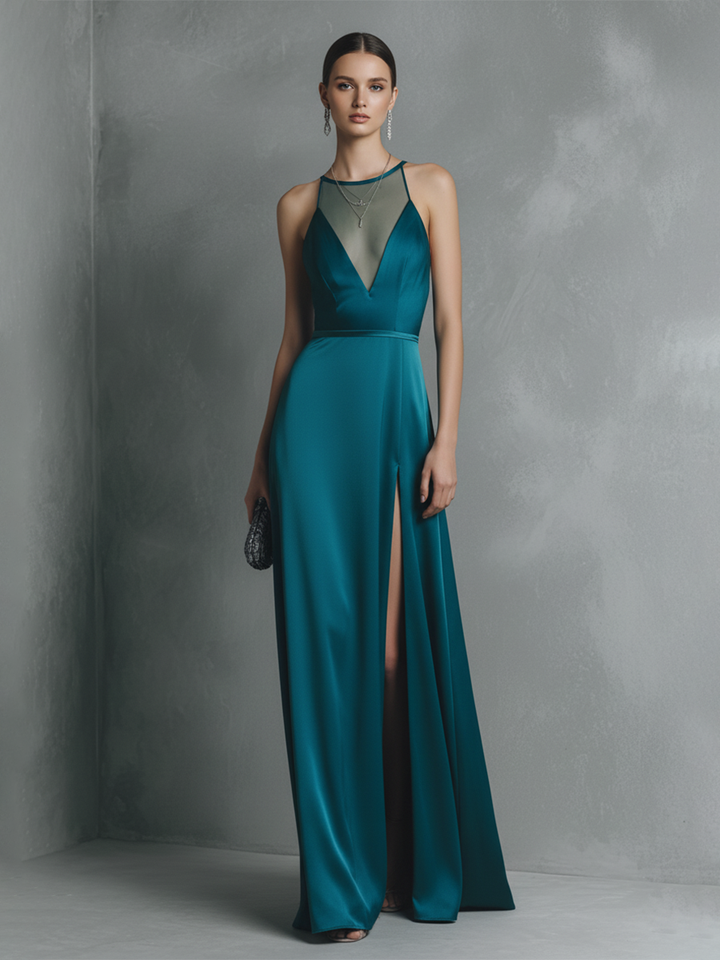 Grazia Anna | Vestito Lungo Donna in Raso con Scollo a V Aderente