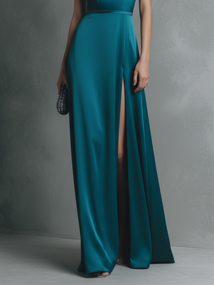 Grazia Anna | Vestito Lungo Donna in Raso con Scollo a V Aderente