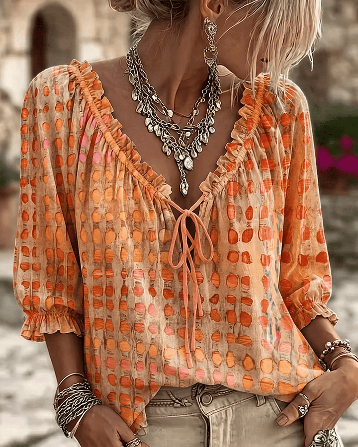 Bernardina Blusa Donna con Scollo a V con Lacci, photo 1