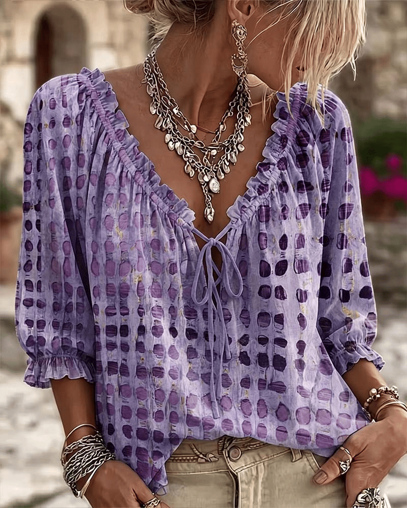 Bernardina Blusa Donna con Scollo a V con Lacci, photo 9