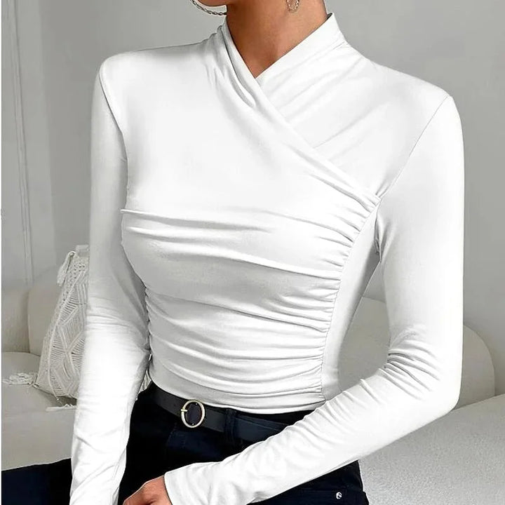 Top aderente asimmetrico a maniche lunghe per donna