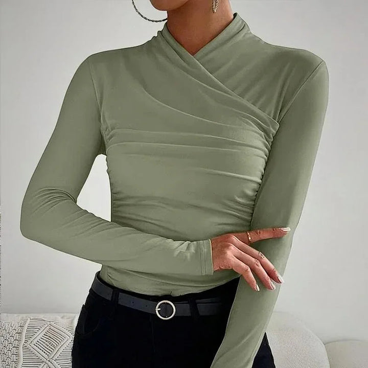 Top aderente asimmetrico a maniche lunghe per donna