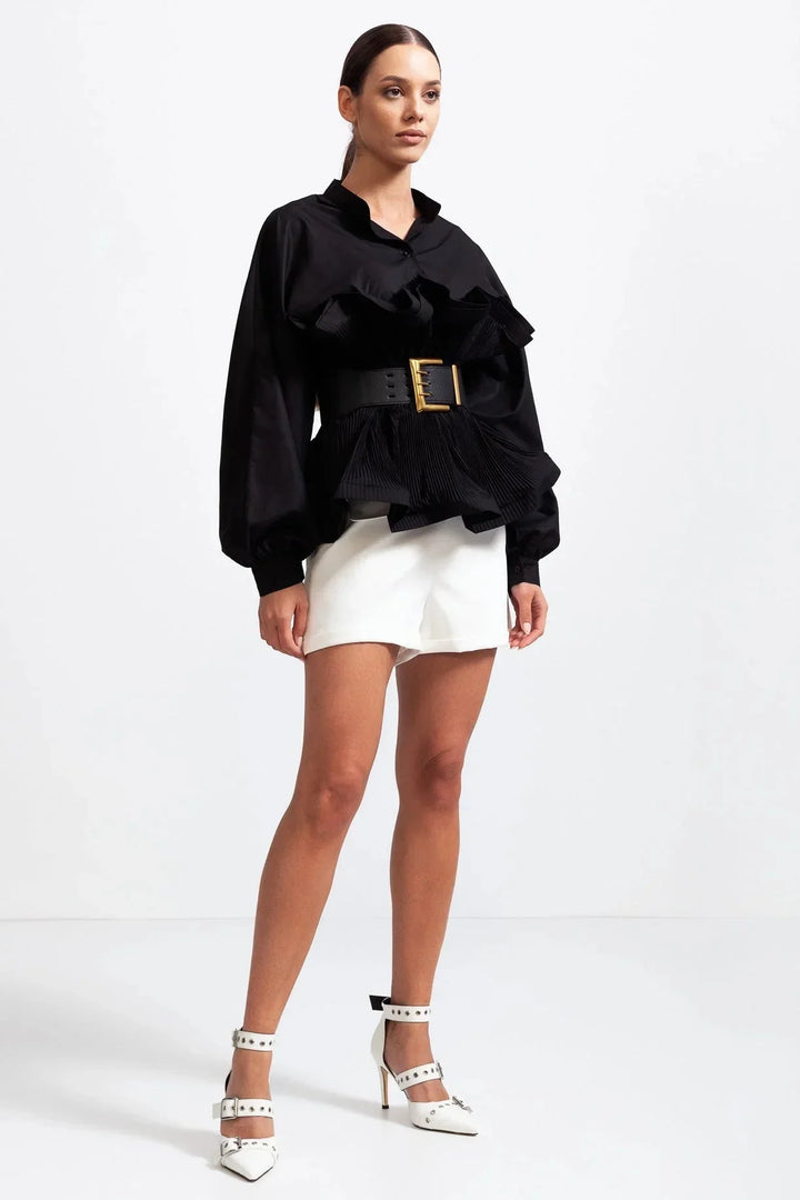 Blusa da donna con volant e maniche voluminose