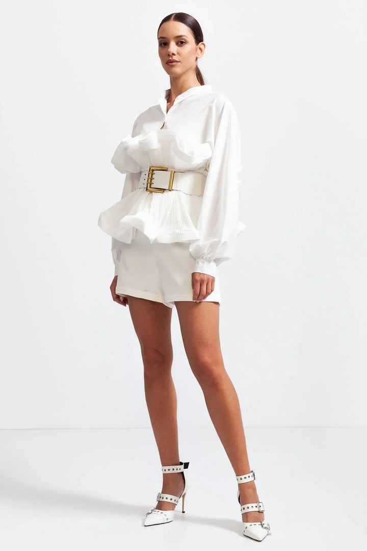 Blusa da donna con volant e maniche voluminose