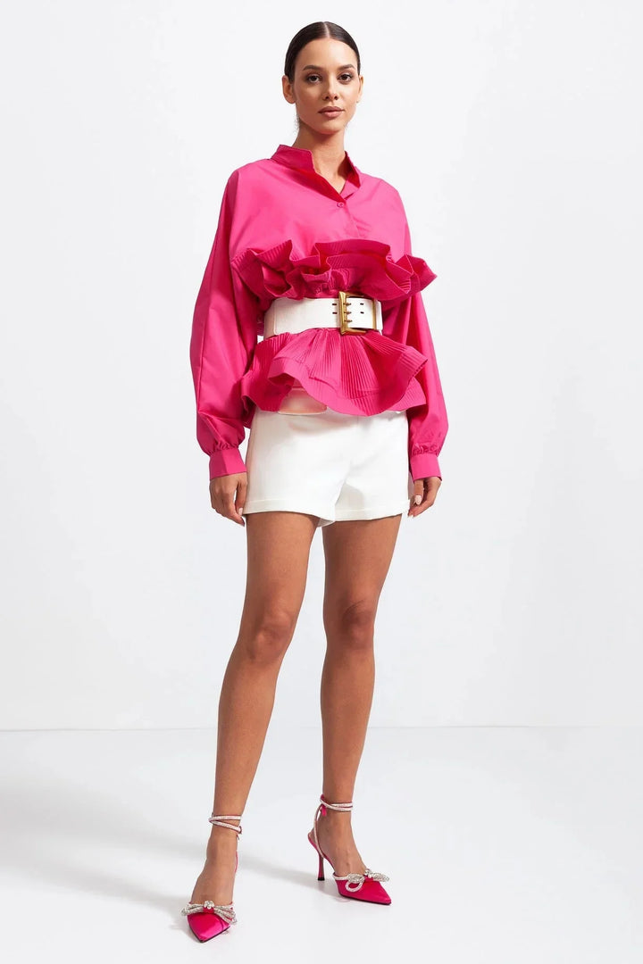 Blusa da donna con volant e maniche voluminose