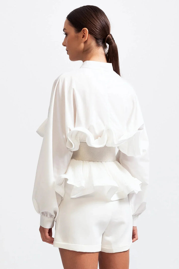 Blusa da donna con volant e maniche voluminose