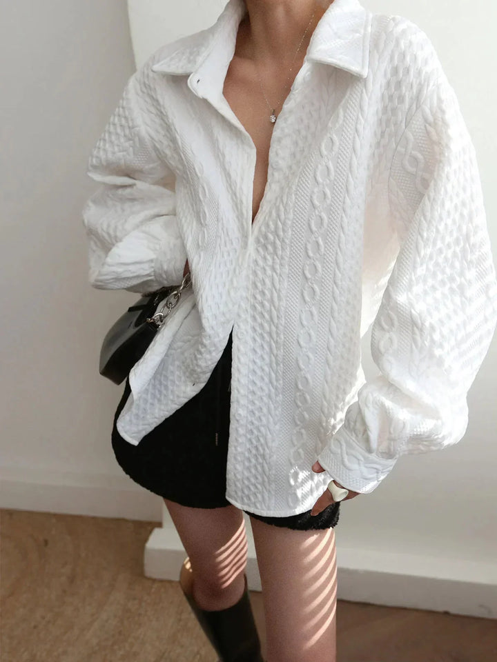 Blusa donna bianca testurizzata Manica scolpita