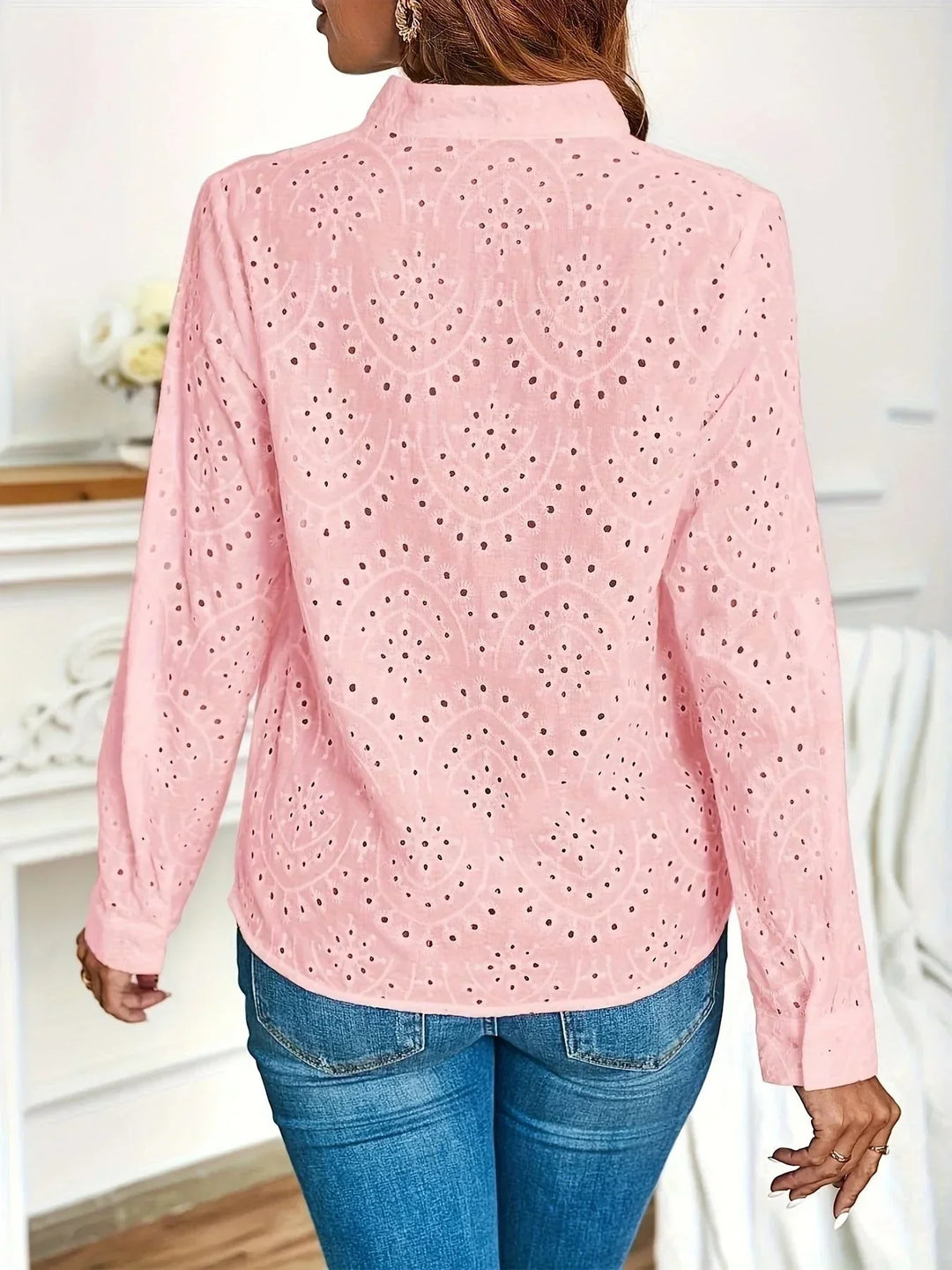 Blusa da donna elegante con scollo a V e maniche lunghe