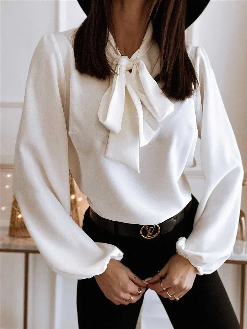 Blusa da donna a maniche lunghe con fiocco elegante