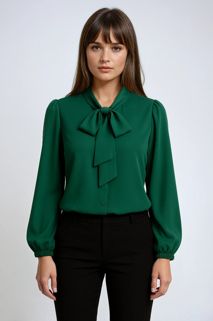 Blusa da donna a maniche lunghe con fiocco elegante