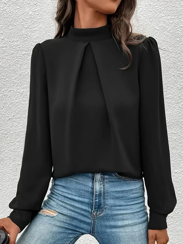 Top a maniche lunghe nero per donna, stile elegante