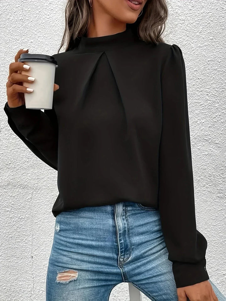 Top a maniche lunghe nero per donna, stile elegante