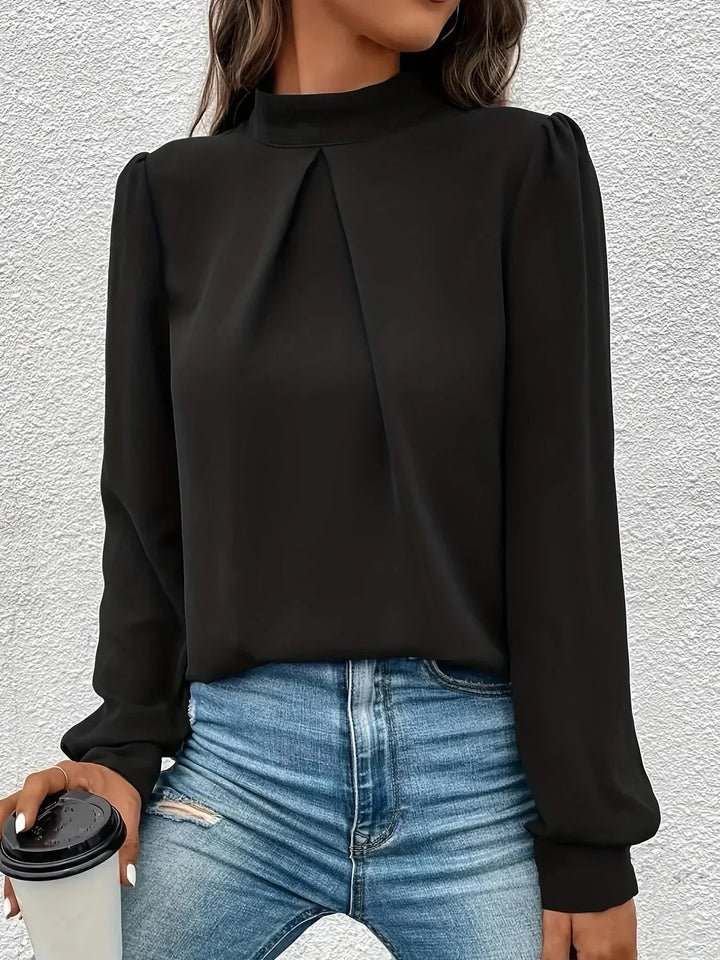 Top a maniche lunghe nero per donna, stile elegante